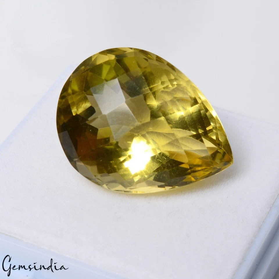 VVS 33.10 Cts Natural Yellow Citrine Pear Checker Cut Eye Clean Loose Gemstone~