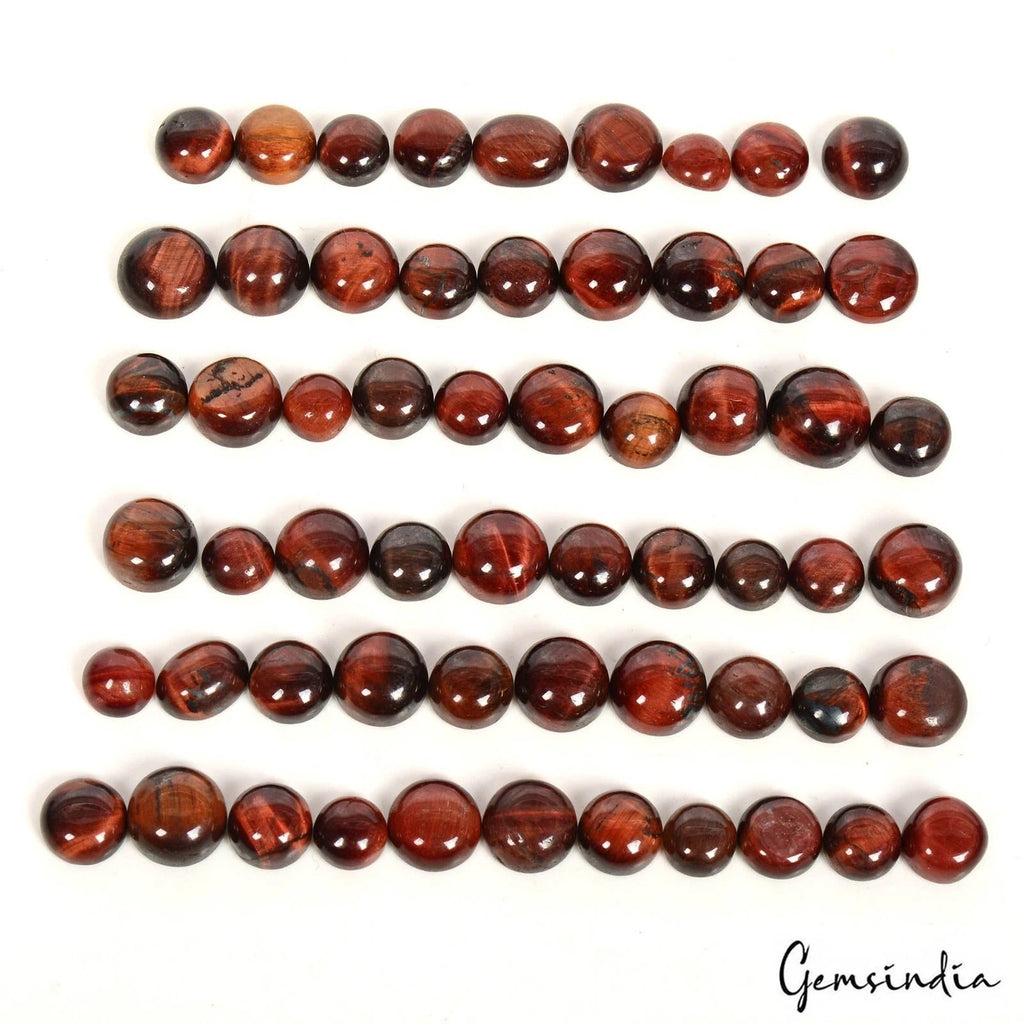 150 Cts/59 Pcs Natural Untreated Red Tiger Eye Round Cab Loose Gems For Jewelry