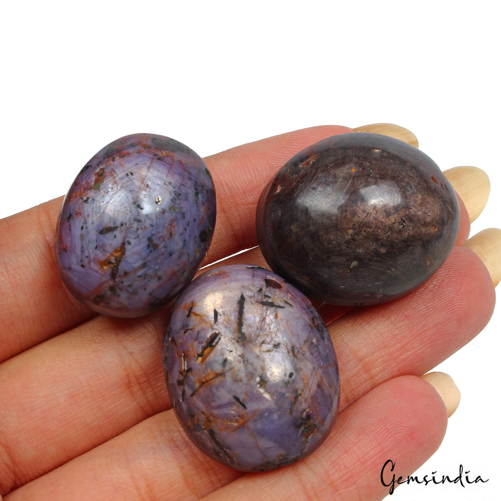 250 Ct Natural Untreated Multicolor Star Ruby Oval Cabochon Loose Gems Lot 3 Pc