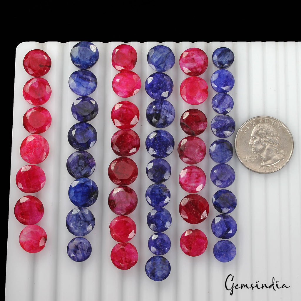 220 Ct/48 Pcs Natural Red Blue Beryl Round Faceted Cut Loose Gem Lot For Jewelry