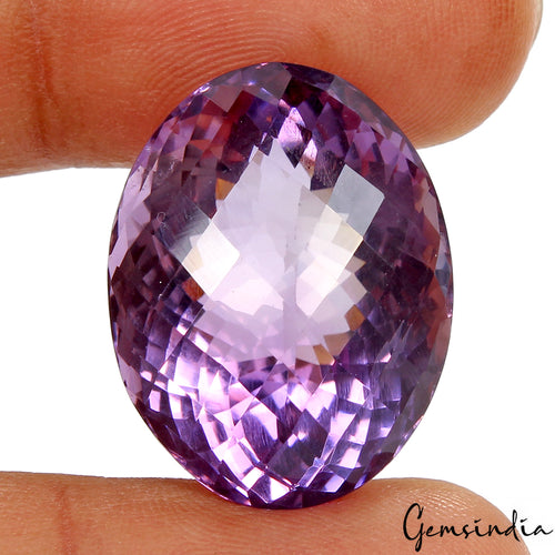 Amethyst Loose Gemstone, Oval Checker Cut, Purple — 23x18x14mm, 36.80 Ct, Brazil