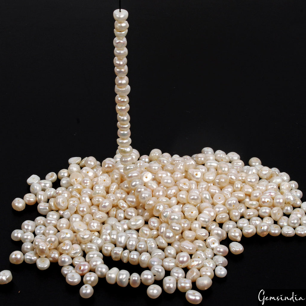 4-6mm Genuine Freshwater White Pearl Nugget Drilled Loose Bead Jewelry DIY 320Ct