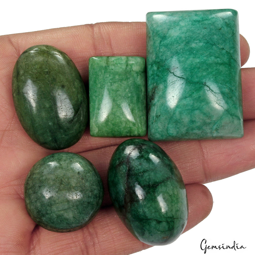 470 Ct/5 Pcs Natural Green Emerald Mix Cabochon Loose Gemstones Wholesale Lot