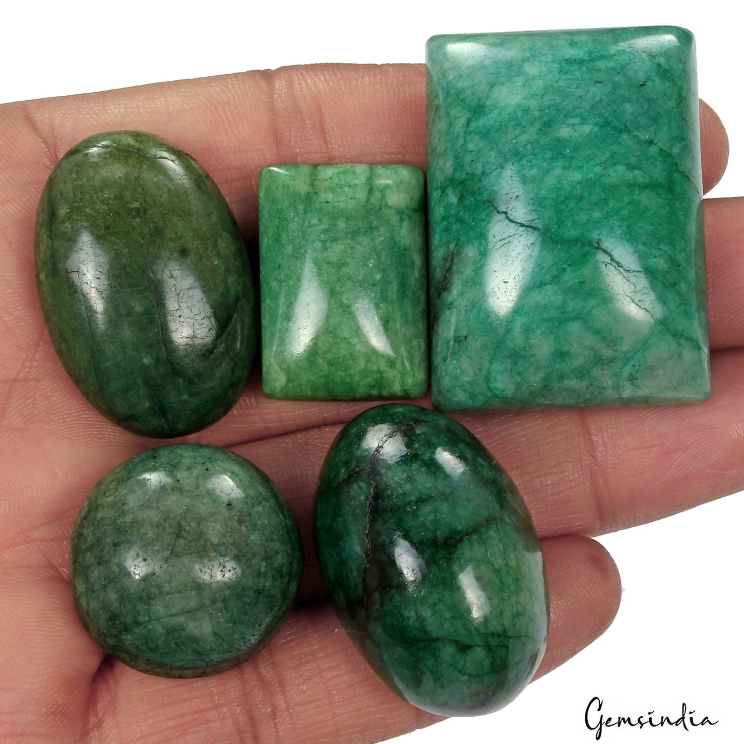 470 Ct/5 Pcs Natural Green Emerald Mix Cabochon Loose Gemstones Wholesale Lot