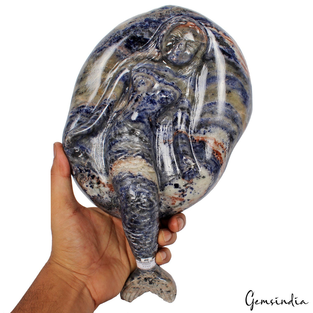 4.9 Kilo Gorgeous Blue Sodalite Mermaid Statue Hand Carved Rock Figurine 12 Inch