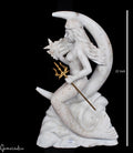 Beautiful Large White Marble Mermaid On The Moon Statue 22" tall Sculpture