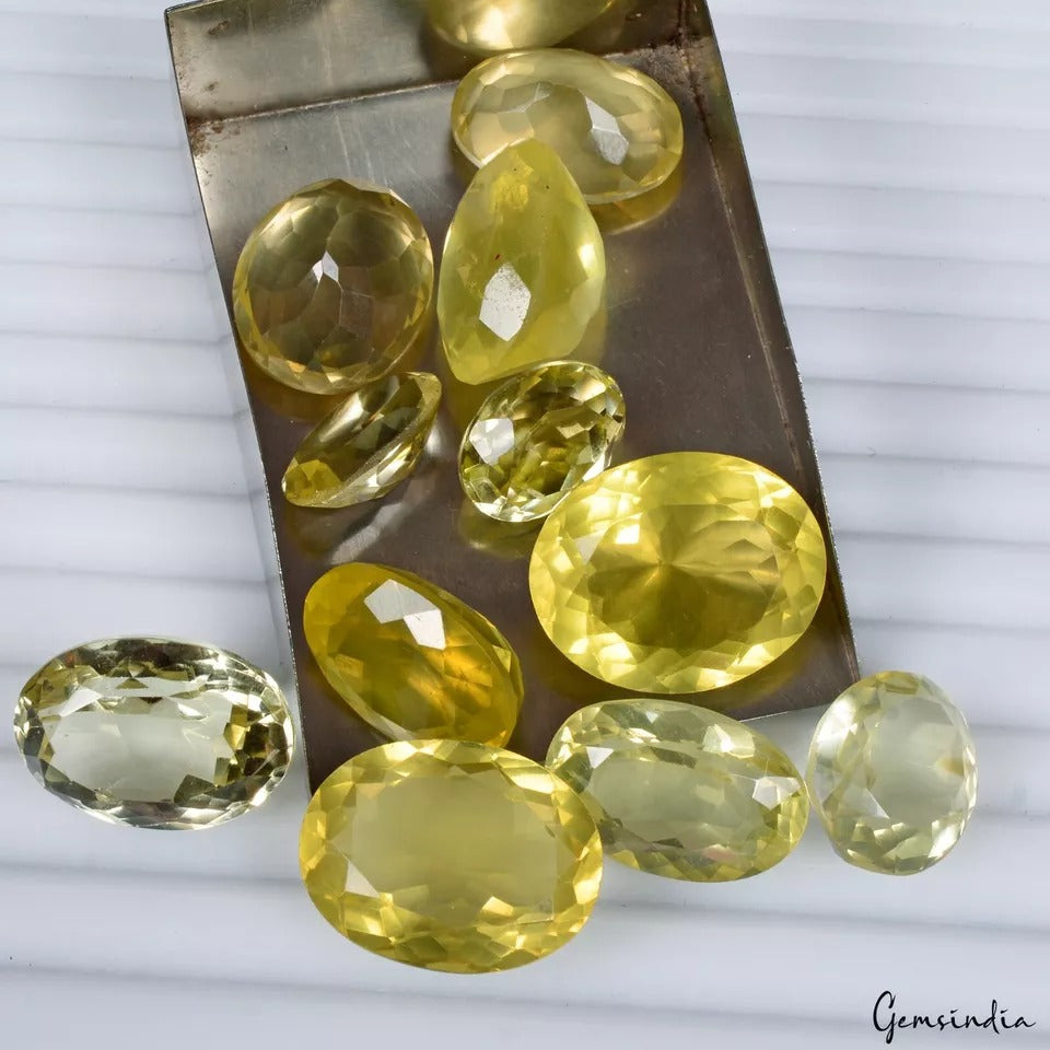 Lemon Quartz Lot, Loose Gemstone, Untreated — 11 Pieces, 14mm to 21mm, 170.20 Ct