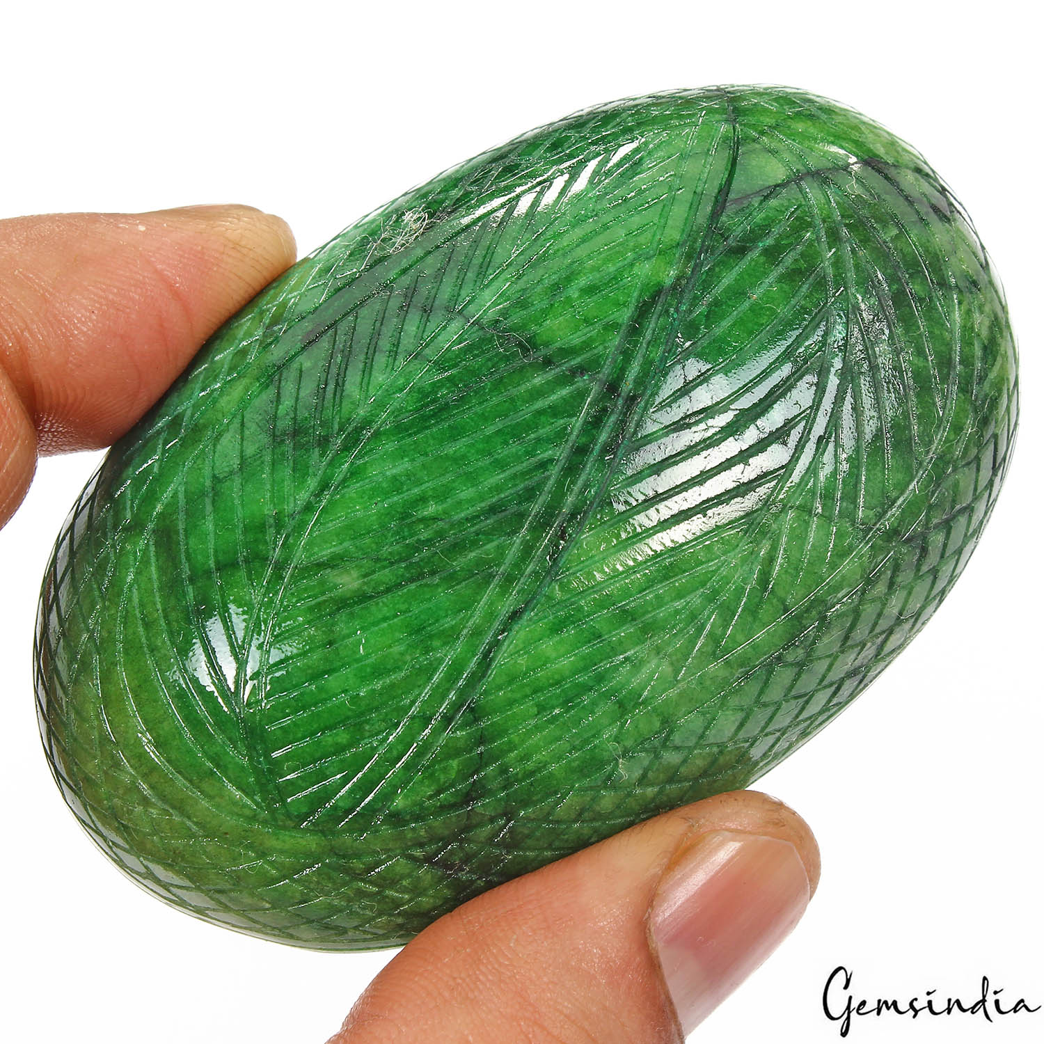 Emerald Carving, Color Enhanced, Green — 76 x 49 x 22mm, 640 Ct, Brazil