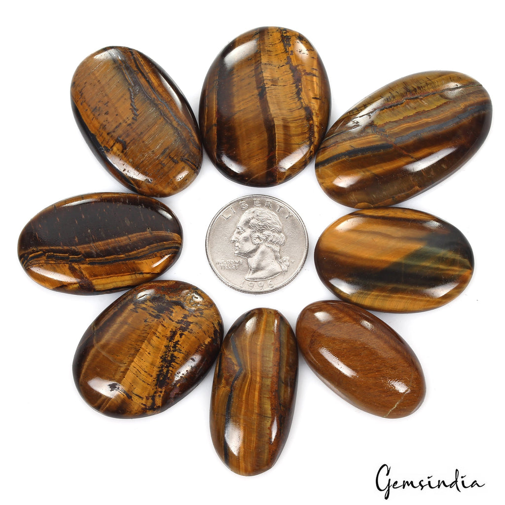 480 Ct/8 Pcs Natural Untreated Bi Color Tiger Eye Oval Cab Loose Gem For Jewelry