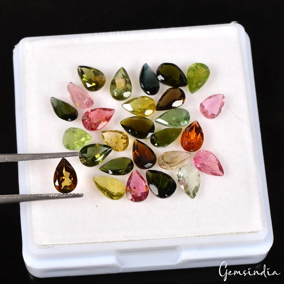 9 Ct Natural Multi Color Tourmaline Pear Cut 5mm-6mm Loose Unheated Gemstones