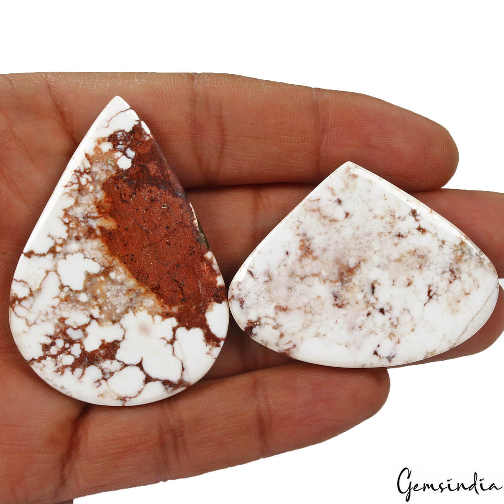 200 Ct/2 Pcs Natural Nevada Untreated White Buffalo Turquoise Pear Cab Gems Lot