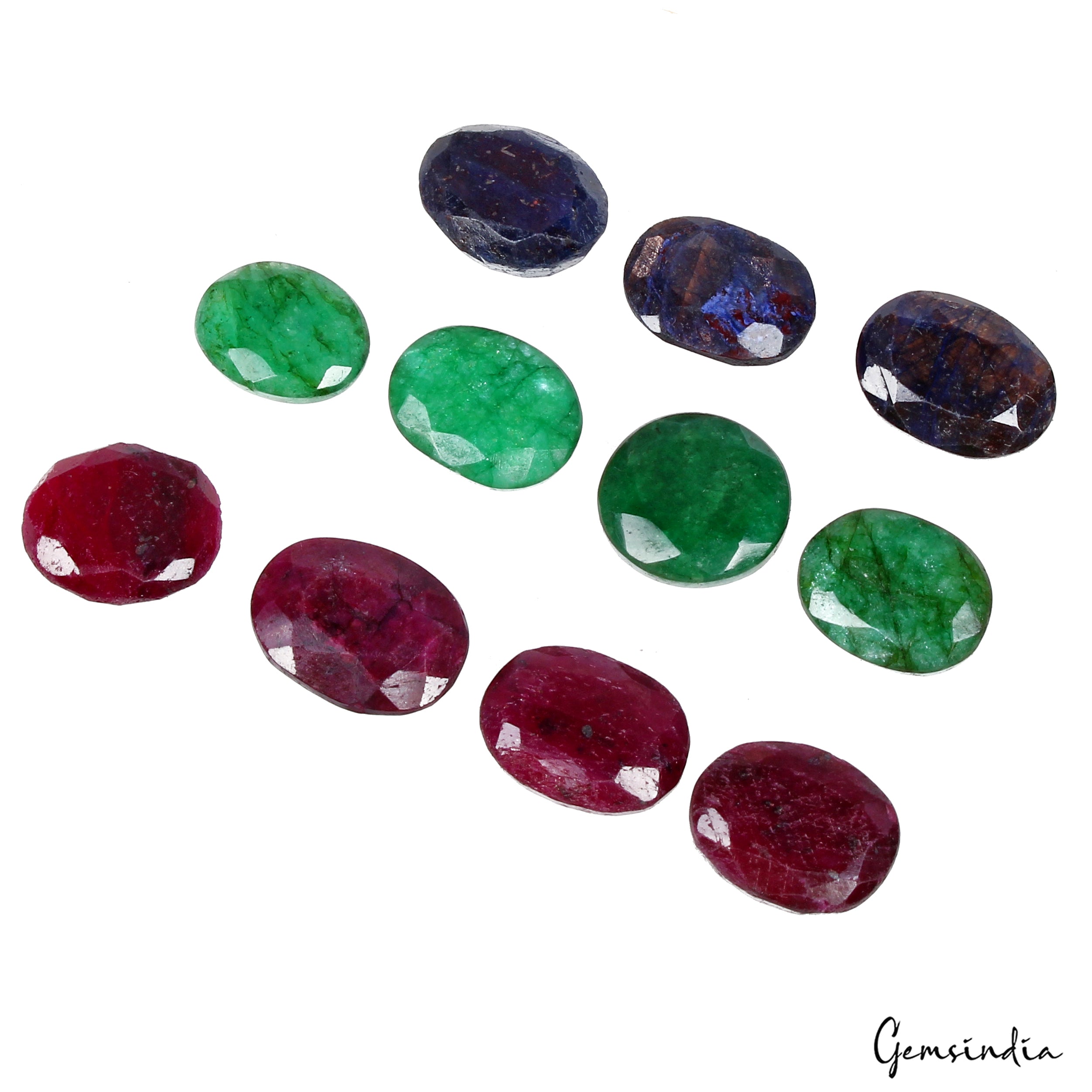 Natural Ruby, Emerald & Sapphire Oval Gemstones 139.50 Cts/11 Pcs Certified Lot