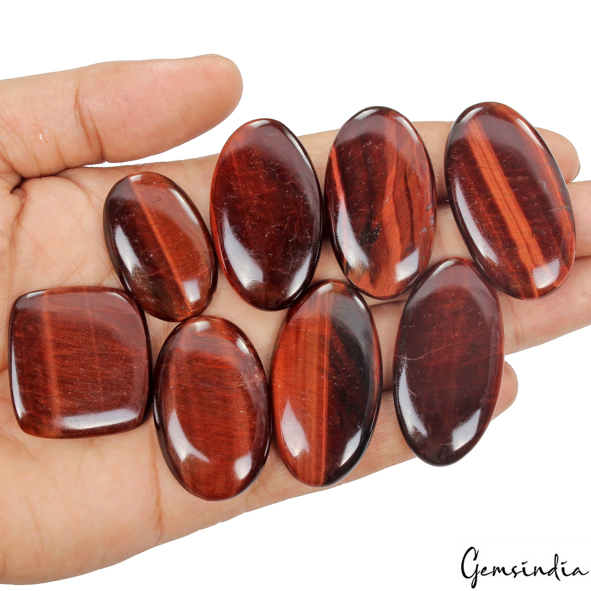 370 Ct/8 Pcs Natural Untreated Red Tiger Eye Mix Cab 32-45mm Wholesale Gemstones