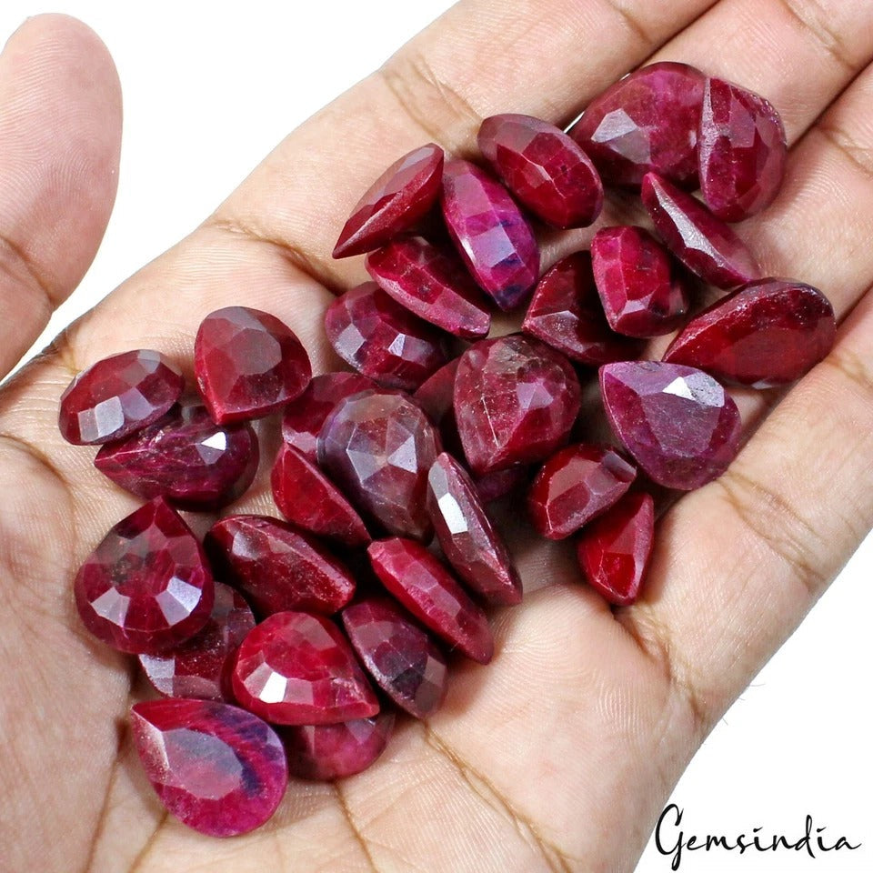 Certified 500 Cts/32 Pcs Natural African Red Ruby Pear Faceted Gems For Jewelry