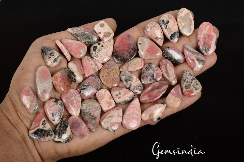 Natural Pink Rhodochrosite Mix Cabochon Loose Stone Lot 39 Pcs 16-30MM 680 Cts