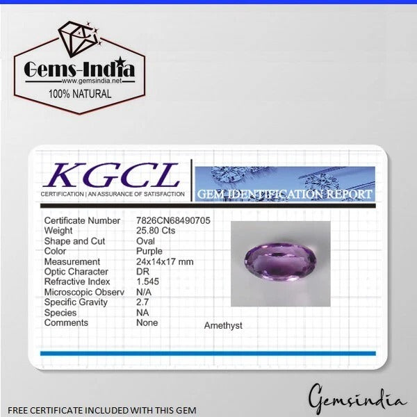 Certified Oval Cut Natural Unheated Purple Amethyst Brazil 25.80 ct 24x18mm Gem