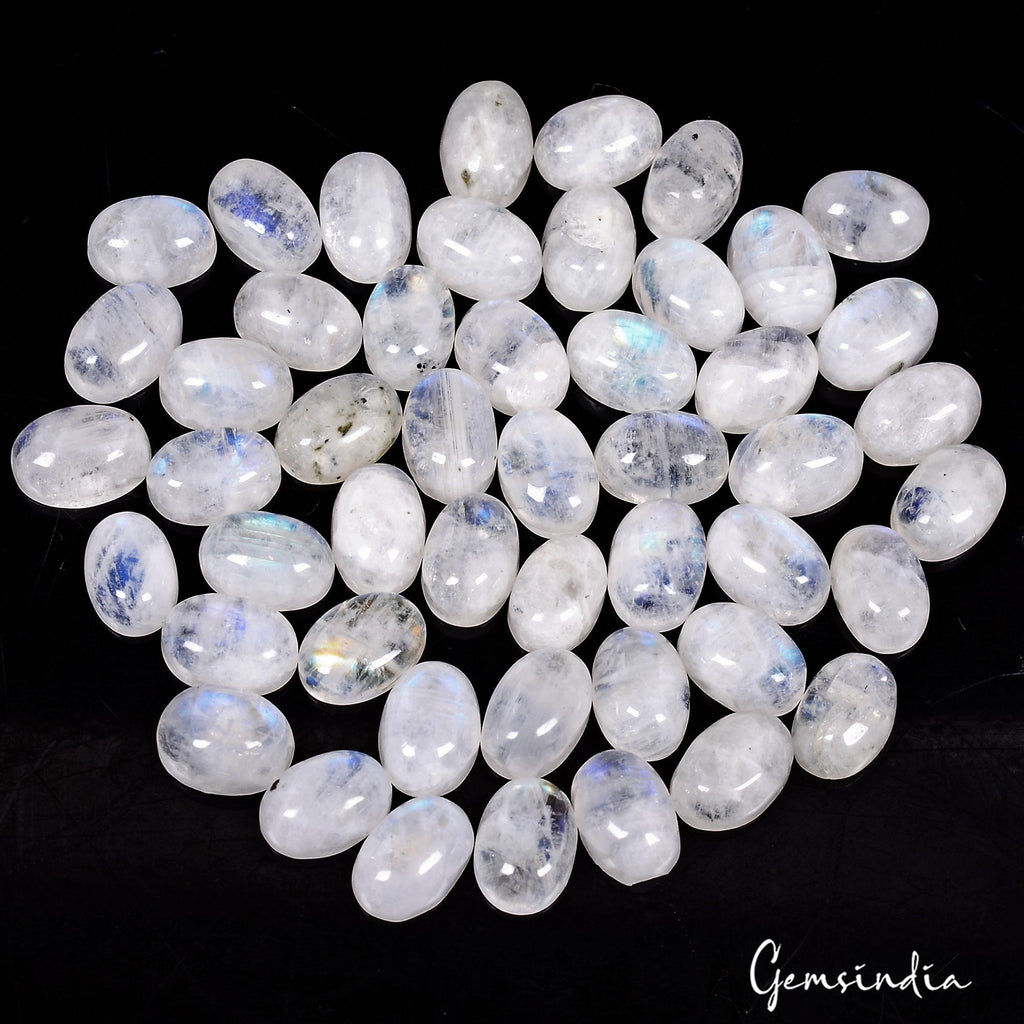 Certified 52.50 Ct/50 Pcs Natural Blue Shine Moonstone Oval Calibrated 7x5m Gems