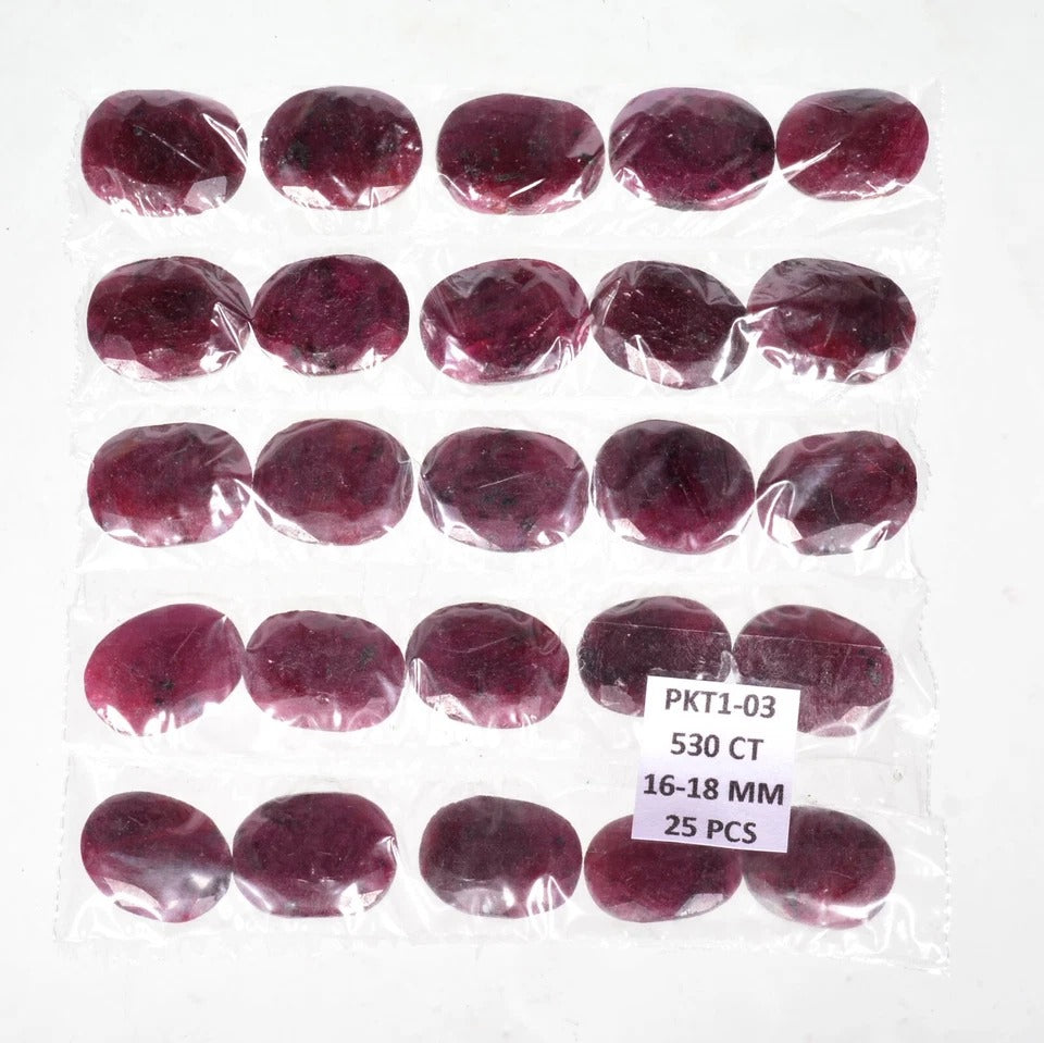 Ruby Lot, Loose Gemstone, Color Enhanced, Red — 25 Pieces, 16mm to 18mm, 530 Ct, Madagascar