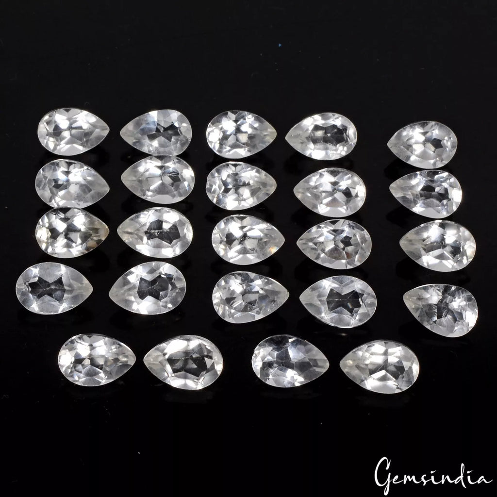 White Quartz Lot, Loose Gemstone, Pear Cut, Untreated — 24 Pieces, 11x7mm, 77.10 Ct, Madagascar