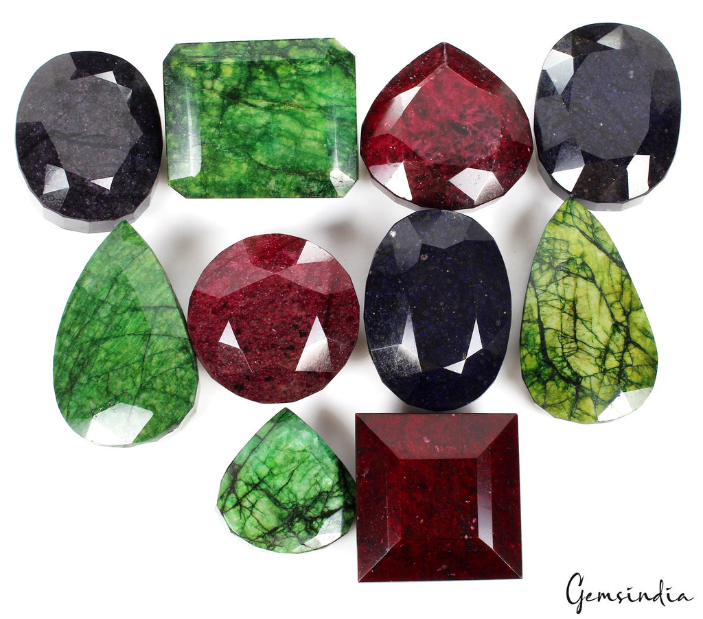 5 Kilo/10 Pcs Natural Ruby Emerald Sapphire Mix Cut Museum Size Loose Gemstones