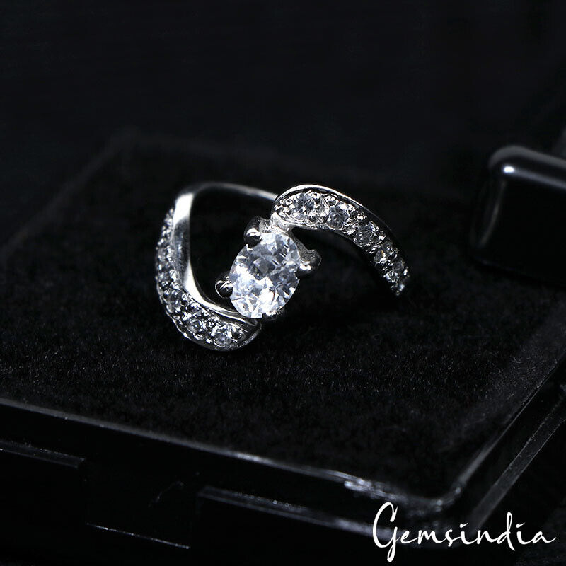 925 Sterling Silver Solitaire White Zircon Designer Handmade Ring- Size 6 US