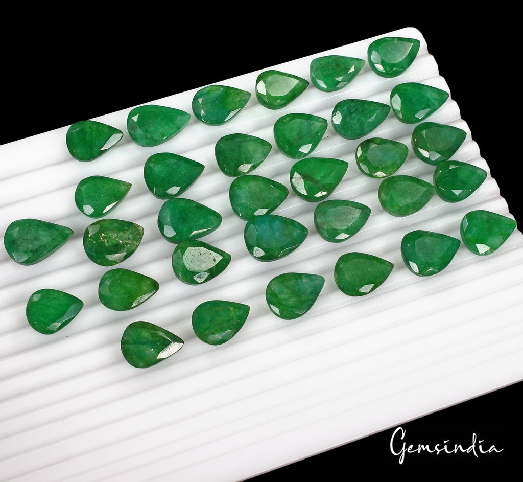 Certified 460 Cts/32 Pcs Natural Green Emerald Pear Cut Loose Gems For Jewelry