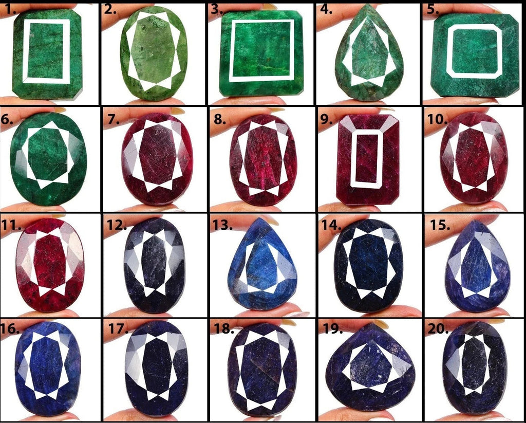 Natural 20 Pcs Ruby Emerald & Sapphire Mix Shape Loose Huge Gemstones 42-61mm