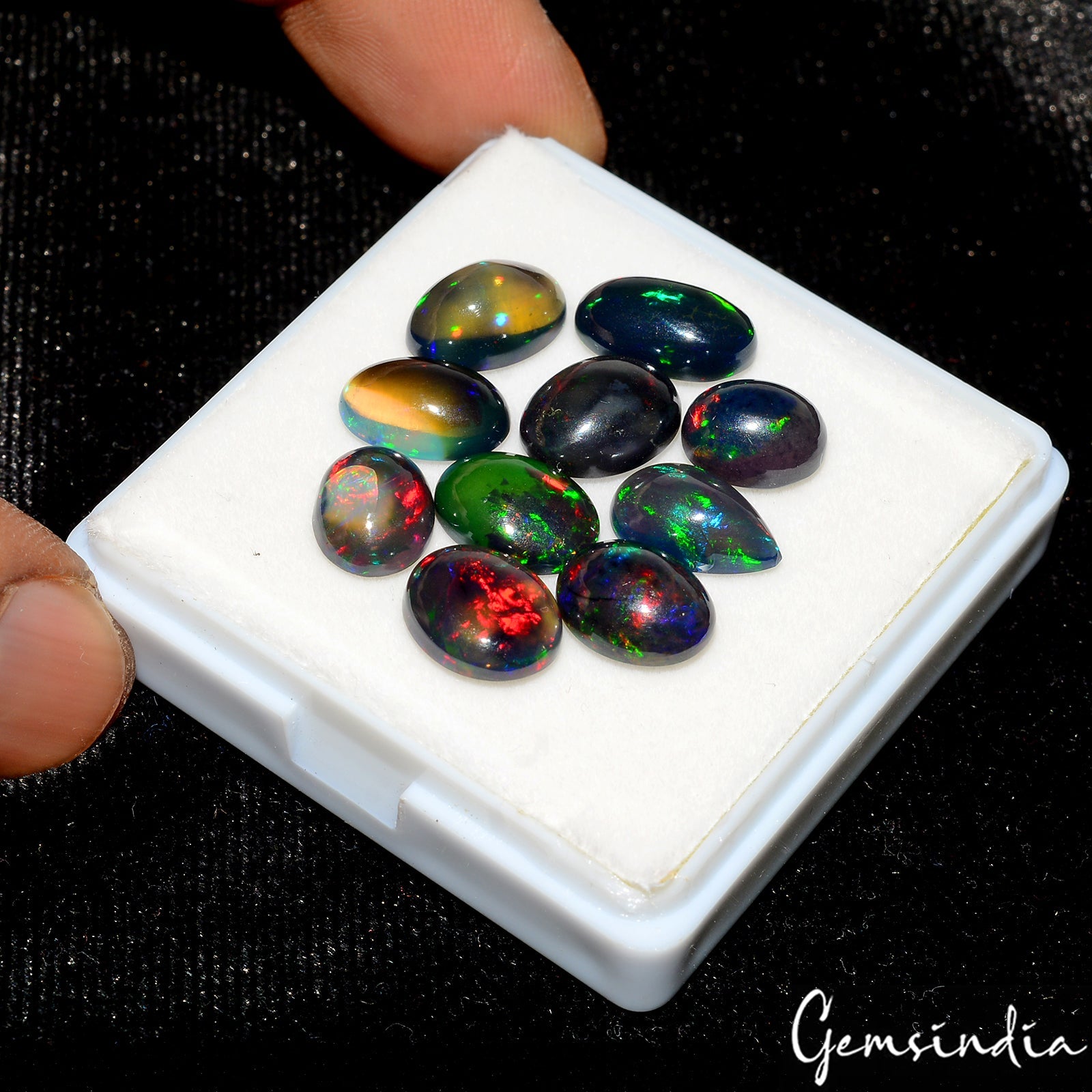 10 Pcs Natural Ethiopian Black Opal Play of Colors High End Certified Gemstones