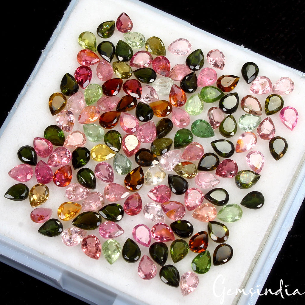 Pear Cut Natural Unheated Multi Color Tourmaline 124 Pcs 18.30 Ct 4x3mm Gems Lot