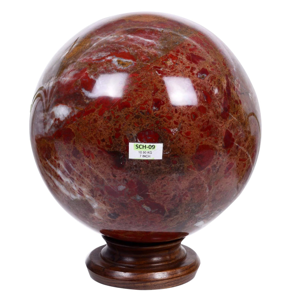 Big 10.9 Kilo Red Jasper Healing Crystal Mineral Sphere With Stand 7" Home Decor