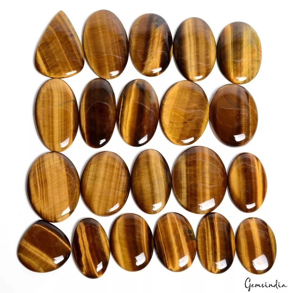 1500 Ct/21 Pcs Natural Untreated Yellow Tiger's Eye Mix Cab Loose Wholesale Gems