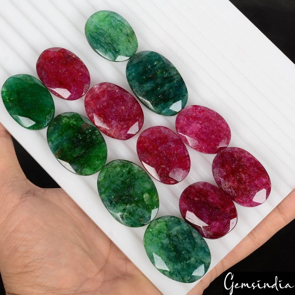 Red Beryl Lot, Loose Gemstone, Color Enhanced, Green — 12 Pieces, 28mm to 35mm, 680 Ct