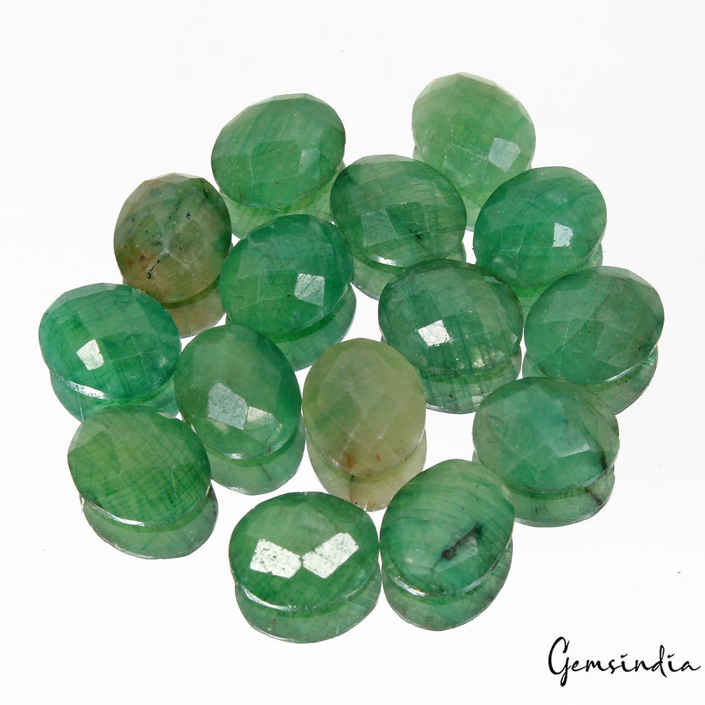 Certified 81 Ct/15 Pcs Natural Green Emerald Oval Checker Cut Calibrated Gem Lot