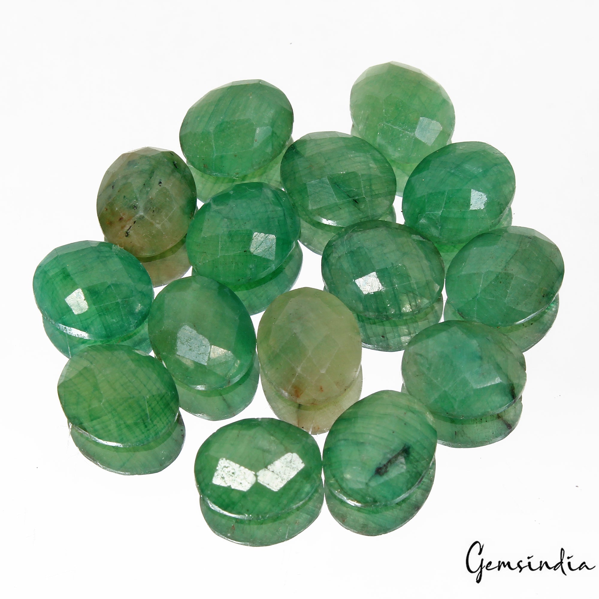 Certified 81 Ct/15 Pcs Natural Green Emerald Oval Checker Cut Calibrated Gem Lot