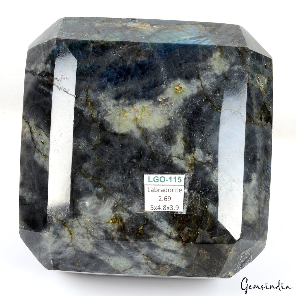 Labradorite Loose Gemstone, Octagon Cut, Blue — 5x4.8x3.9 Inch, 13450 Ct (2.69 Kg)