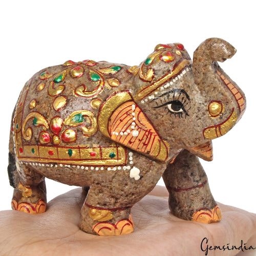 Agate Elephant Figurine, Untreated, Gold — 96x56x50mm, 1250 Ct, India