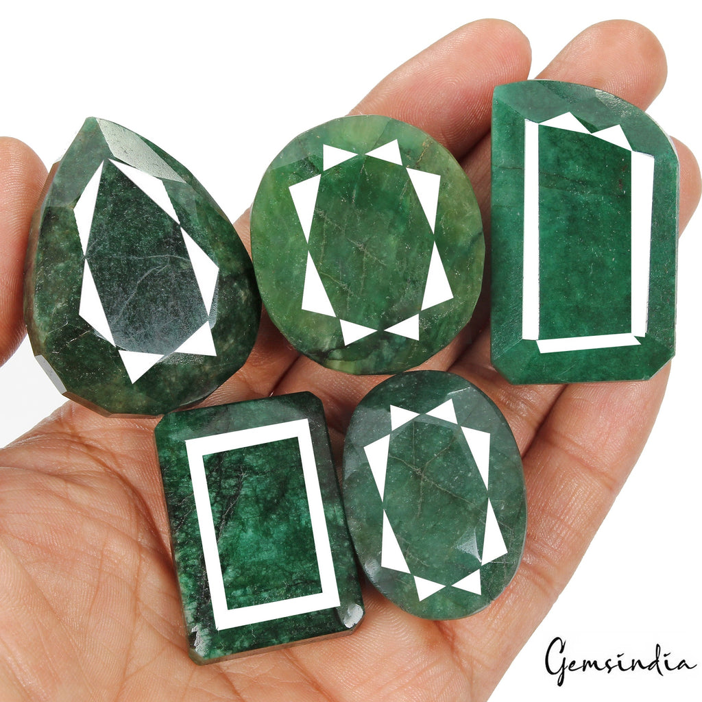 950 Cts/5 Pcs Natural Brazilian Bottle Green Emerald Mix Cut Loose Huge Gems Lot