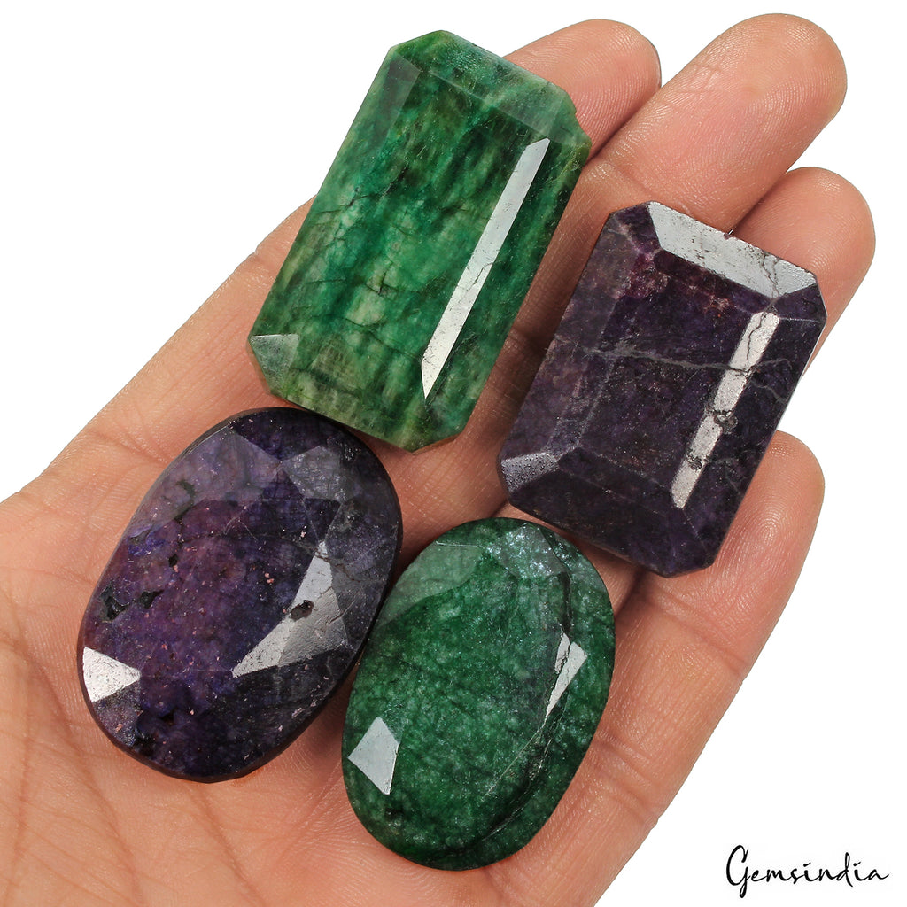 Emerald Lot, Loose Gemstone, Color Enhanced — 4 Pieces, 37mm to 43mm, 620 Ct