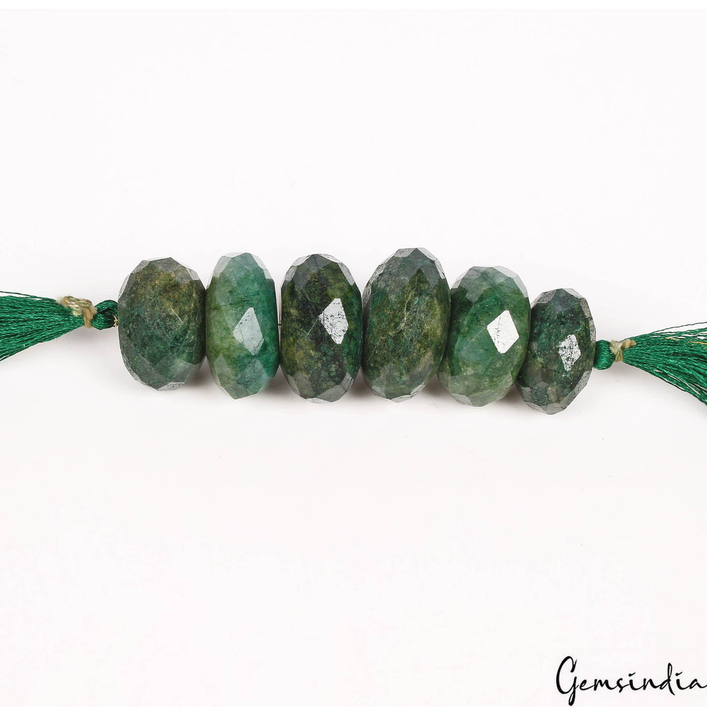 6 Pcs/690 Cts Natural Green Emerald Round Faceted Cut Drilled Beads for Jewelry