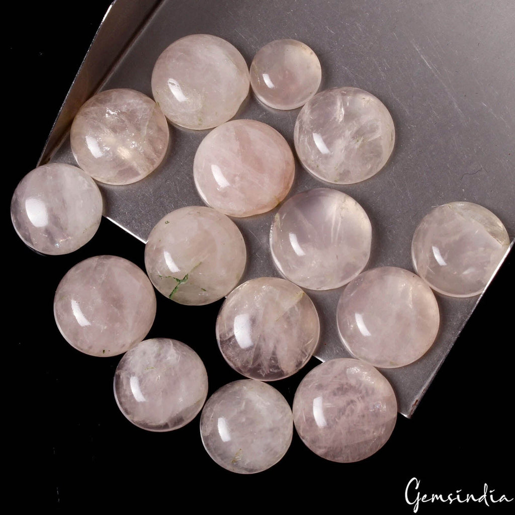 300 Ct/15 Pcs Natural Untreated Pink Rose Quartz Round Cab Loose Gem For Jewelry
