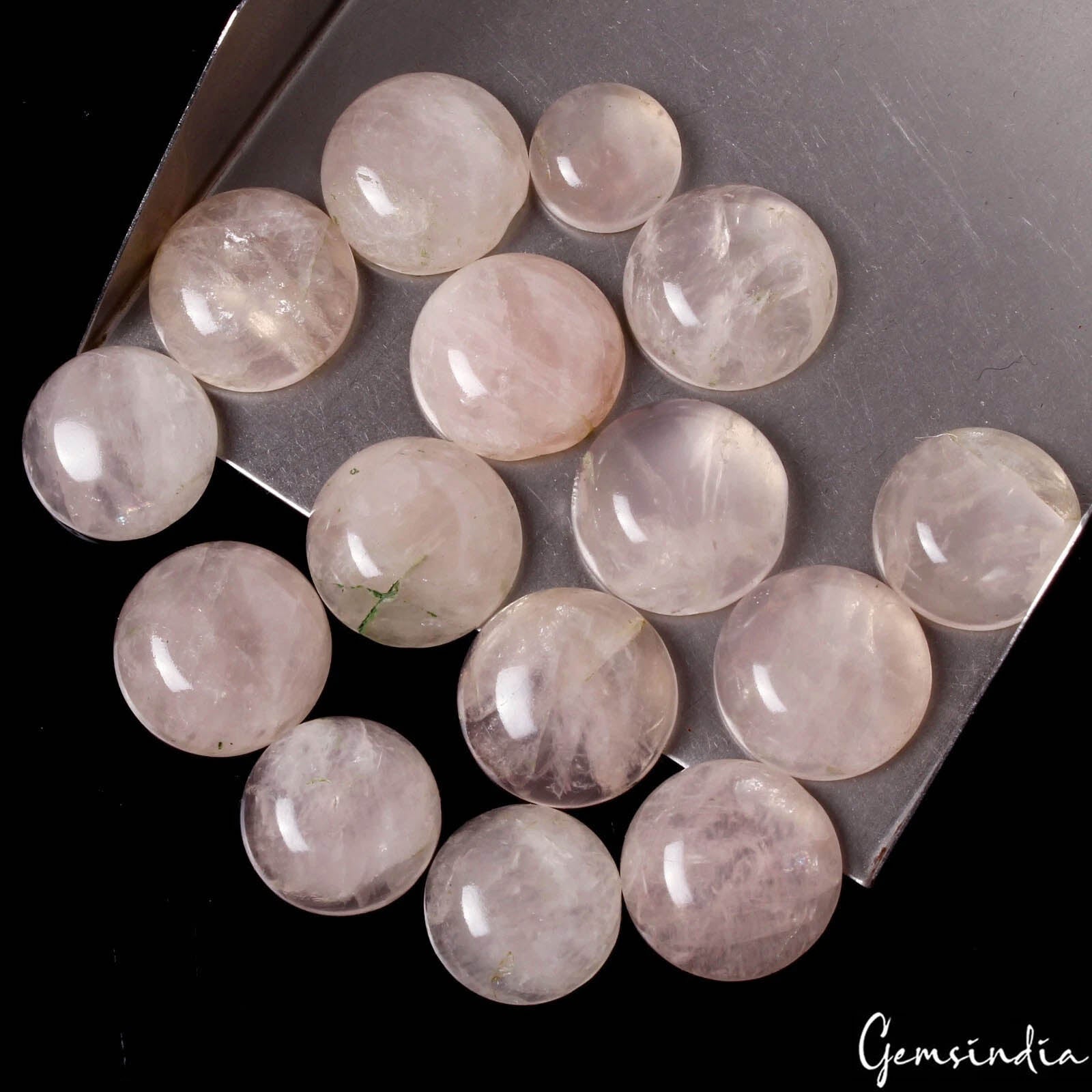 300 Ct/15 Pcs Natural Untreated Pink Rose Quartz Round Cab Loose Gem For Jewelry