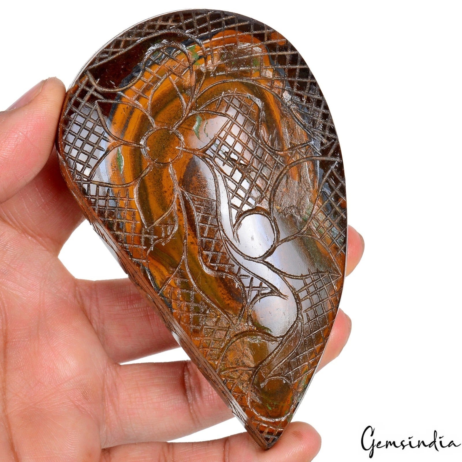Tiger Eye Carving, Untreated, Brown — 109 x 65 x 30mm, 1680 Ct