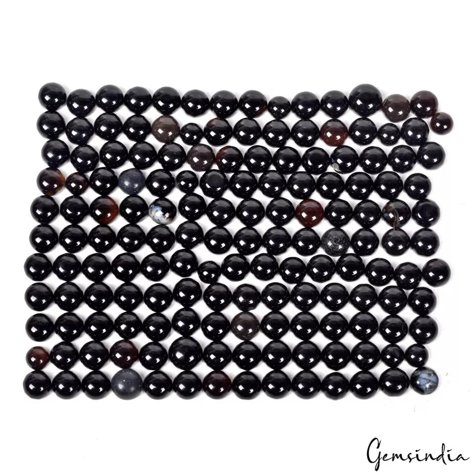 96.65 Ct/156 Pcs Natural Untreated Black Onyx Round Cab 4-6mm Gems For Jewelry