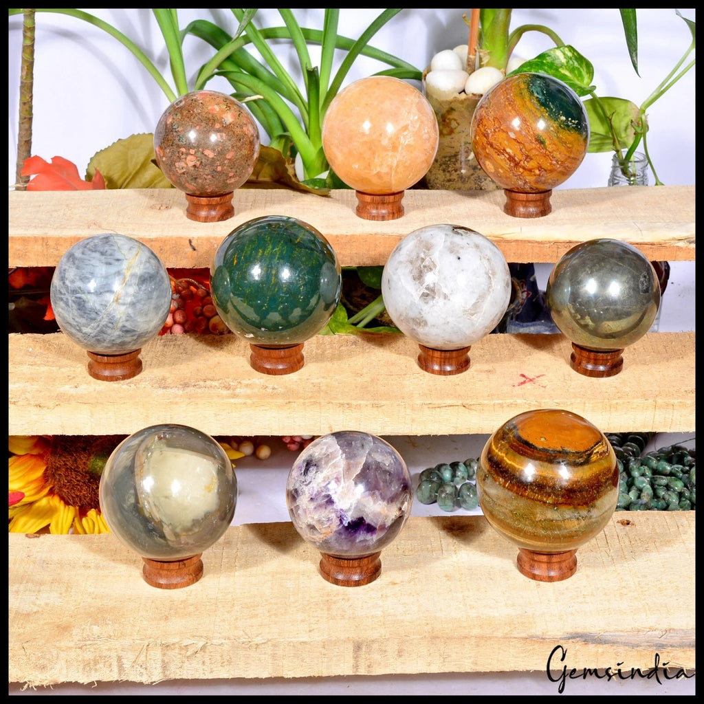Multi-Gemstone Sphere, Untreated — 10 Pieces, 54mm to 64mm, 3.244 Kg (16220 Ct)