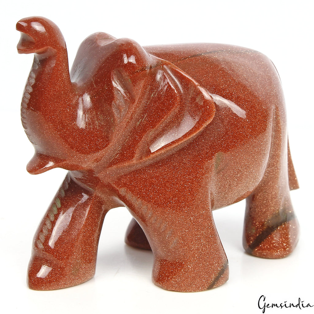 Natural Sunstone Trunk Up Elephant Statue 480 Cts Home Decor Artwork Sculpture