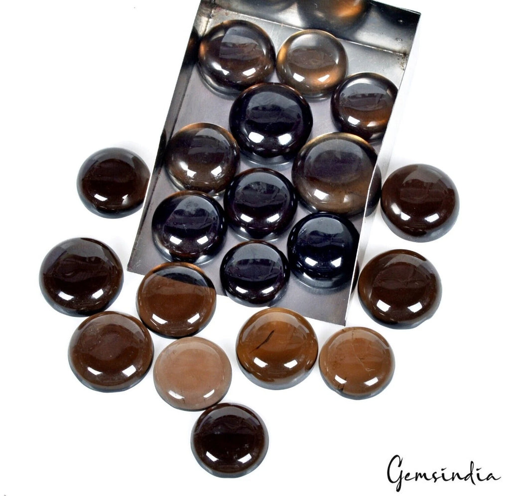 Smoky Quartz Lot, Loose Gemstone, Round Cabochon, Untreated — 20 Pieces, 17mm, 200 Ct