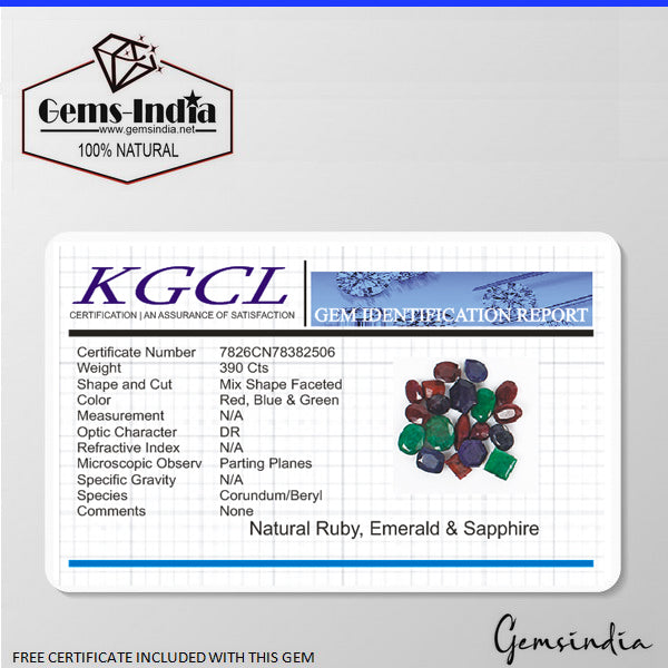 Certified 390 Cts/19 Pcs Natural Multi Gems Emerald Ruby Sapphire Mixed Cut Gems