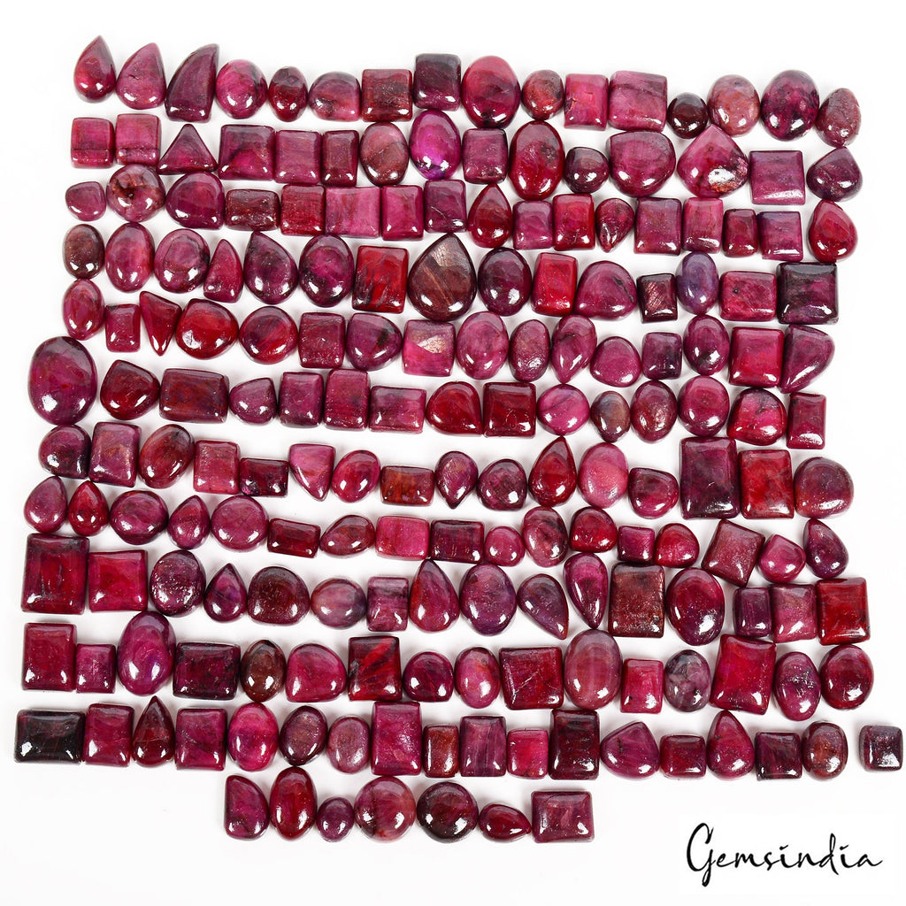 Natural Red Ruby Loose Gemstones Lot, Mix Shape Cabochon 2420Ct Certified 184 Pc