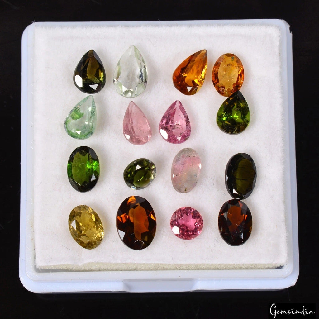 10.90 Cts/16 Pcs Natural Multi Color Tourmaline Mixed Cut Loose Gems For Jewelry