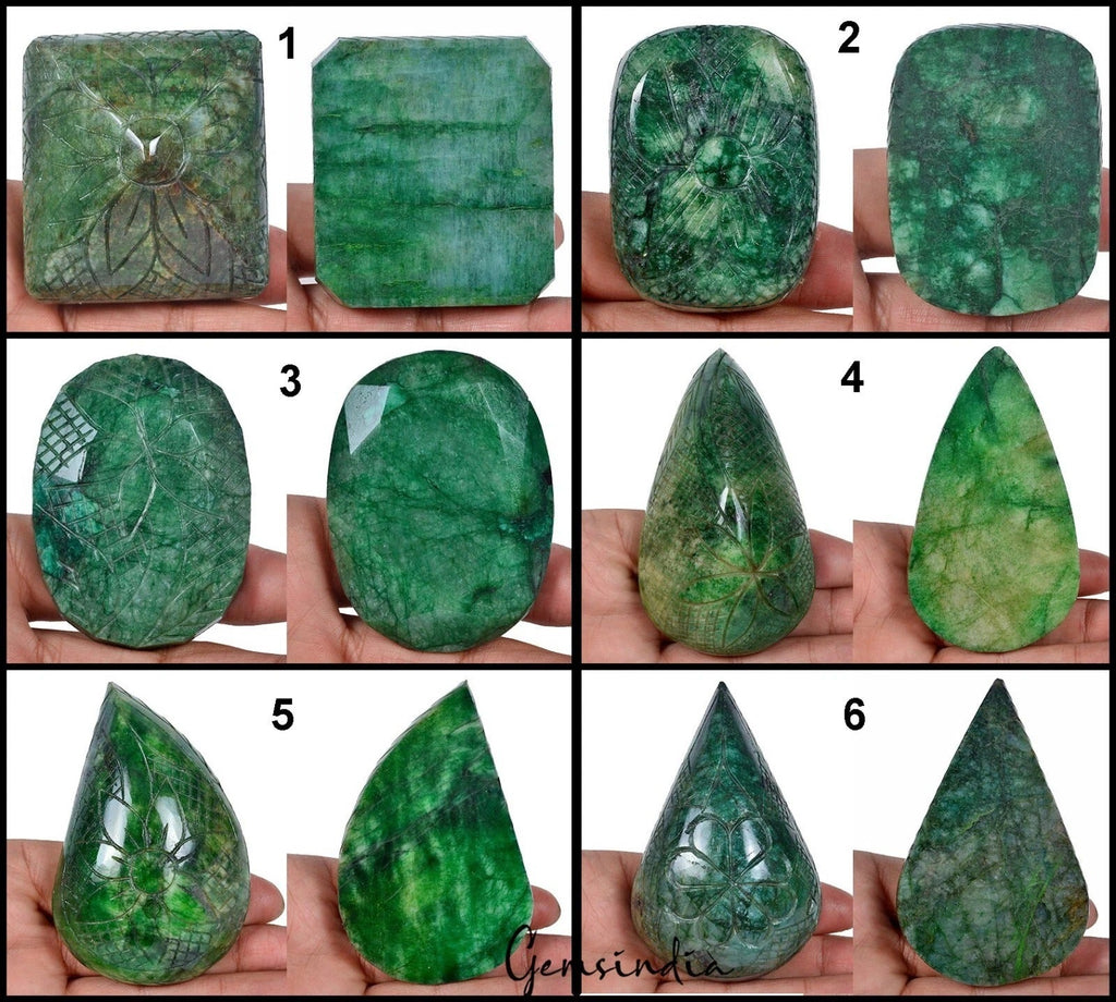 1 Kg/6Pcs Natural Brazilian Green Emerald Mix Cut Hand Carved Wholesale Gems Lot